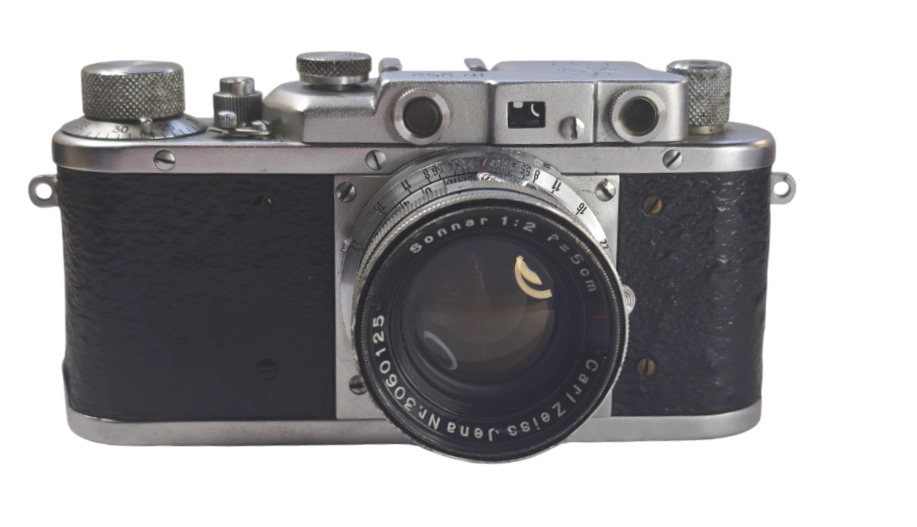 FED TSVVS 1949 — Vista frontal con Carl Zeiss Jena Sonnar 50mm f/2