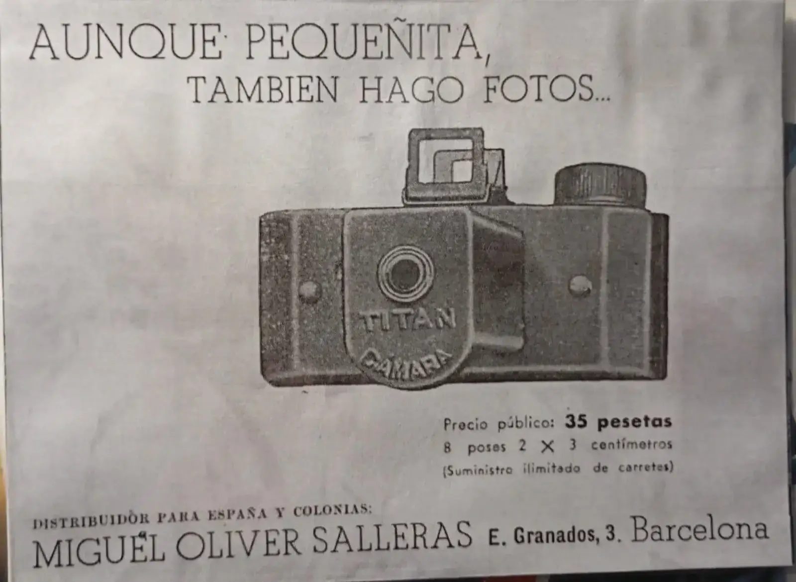 Anuncio publicitario original de la Titan — Camaritas Fotográficas Titán, Barcelona